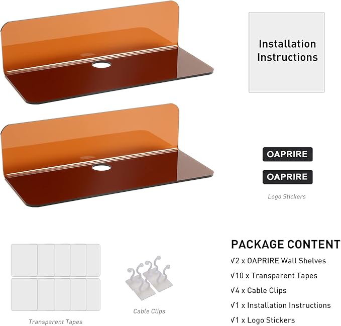 OAPRIRE Acrylic Floating Wall Shelves Brown, No Drill, 9 Inch 2 Pack | Strong - Image 7