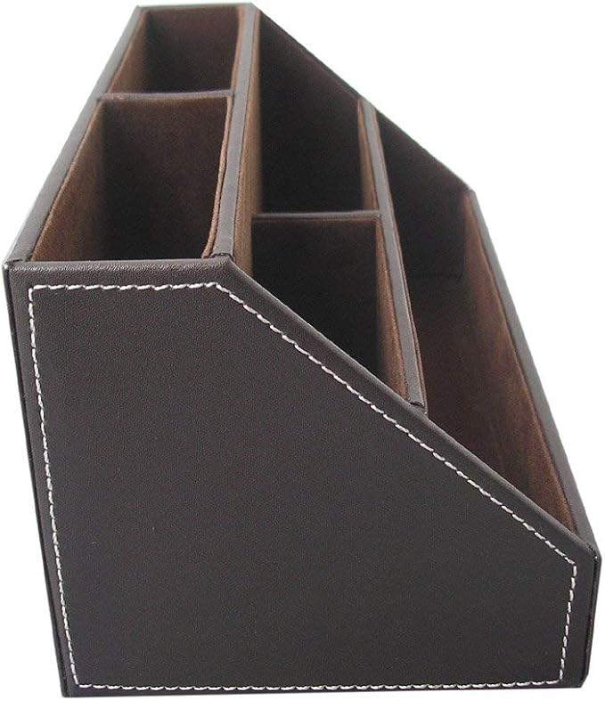 Brown PU Leather Remote Controller Holder TV Guide CD DVD Controller Organizer - Image 3