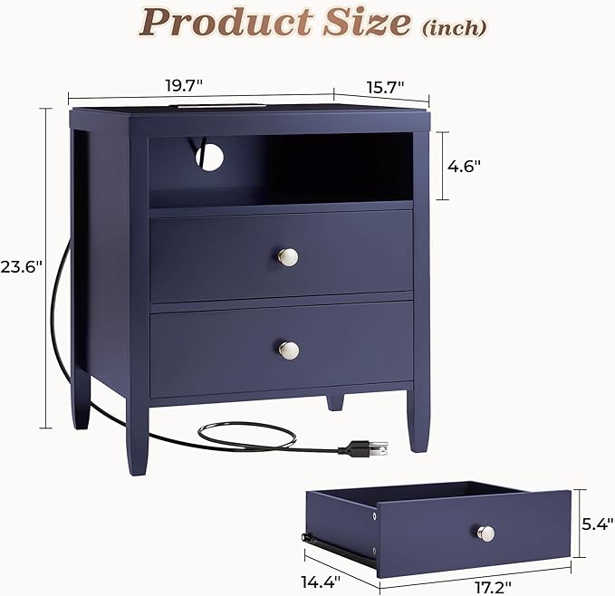 Huuger Blue Nightstand Set of 2, Night Stand - Image 2