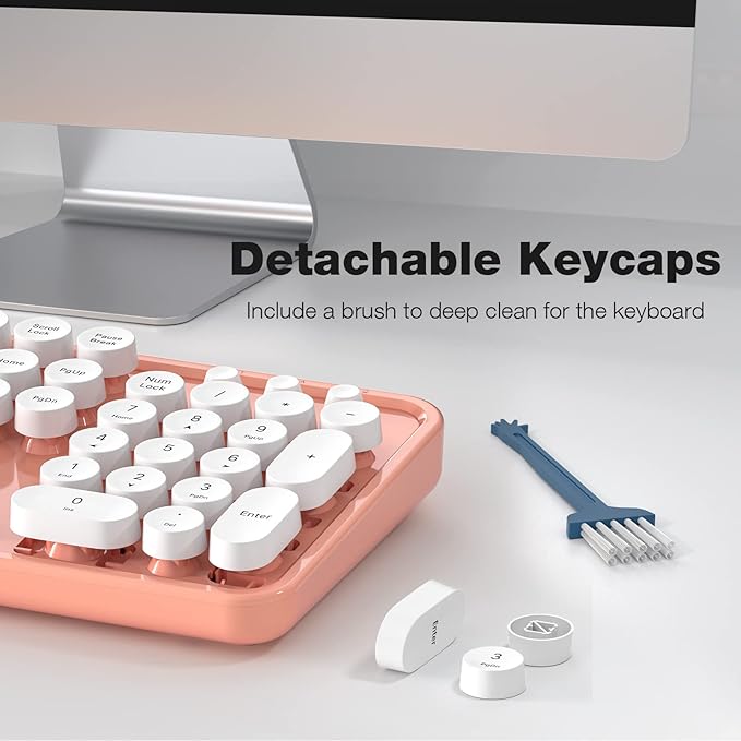 MOFII Wireless Keyboard and Mouse Combo, Computer Full Size 2.4G Plug and Play Wireless Typewriter Retro Round Keyboard and Mouse Set for Windows, Computer, Desktop, PC, Notebook - (Light Orange)