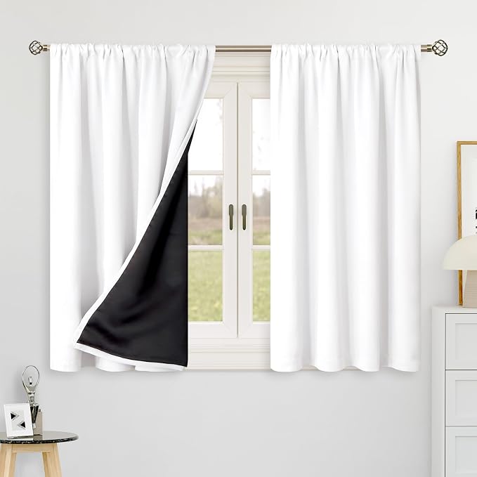 BGment Pure White 100% Blackout 48 Inch Curtains - Image 2