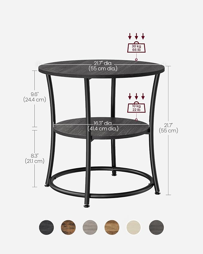 VASAGLE 21.7-Inch Round Side Table, 2-Tier End Table | Nightstand - Image 3