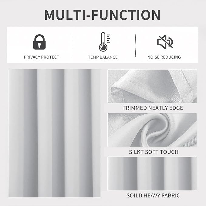 Joydeco White Curtains 95 Inches Long 1 Panel, Thermal Insulated Long Curtains& - Image 3