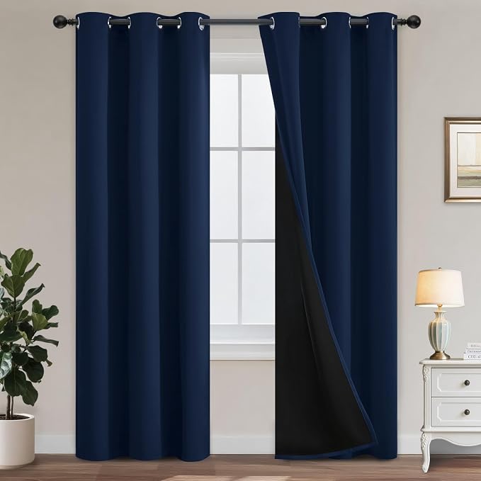 Yakamok Navy Blue Blackout Curtains 84 inches Long by Yakamok