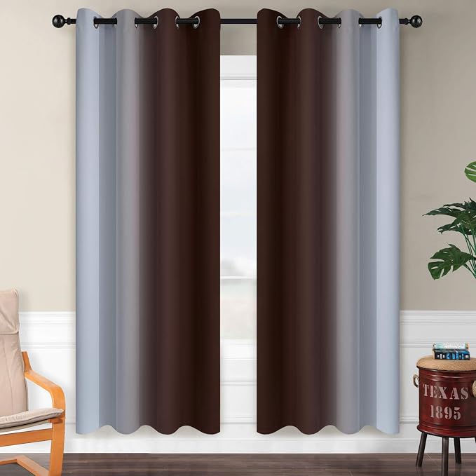 SimpleHome Ombre Brown to Grey White Curtains - Image 2
