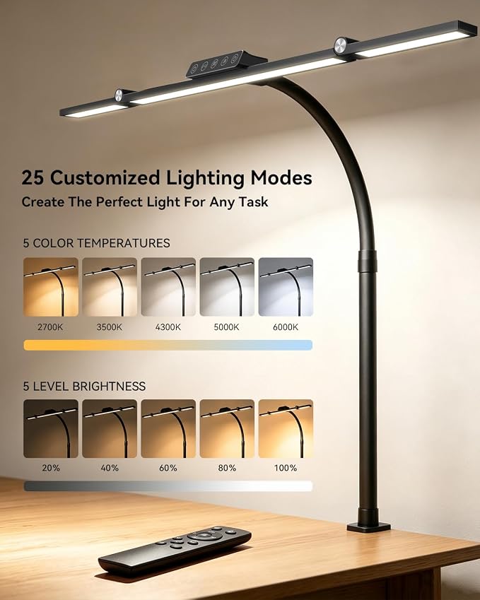 LED Desk Lamp with Clamp, 24W 3-Panel Light - Image 2