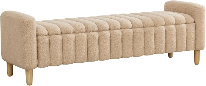 63.4" Cute Teddy Fabric Ribbed King Size End of Bed Bench. | Entryway Ottoman - Image 7