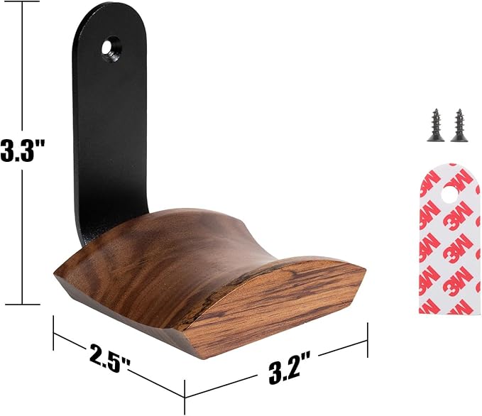 Mt.Jun Wood Headphone Wall Mount Holder, with VHB Adhesive Tape and Screw, Holds 10 lbs (Black & Walnut Wood, 2 Pack)
