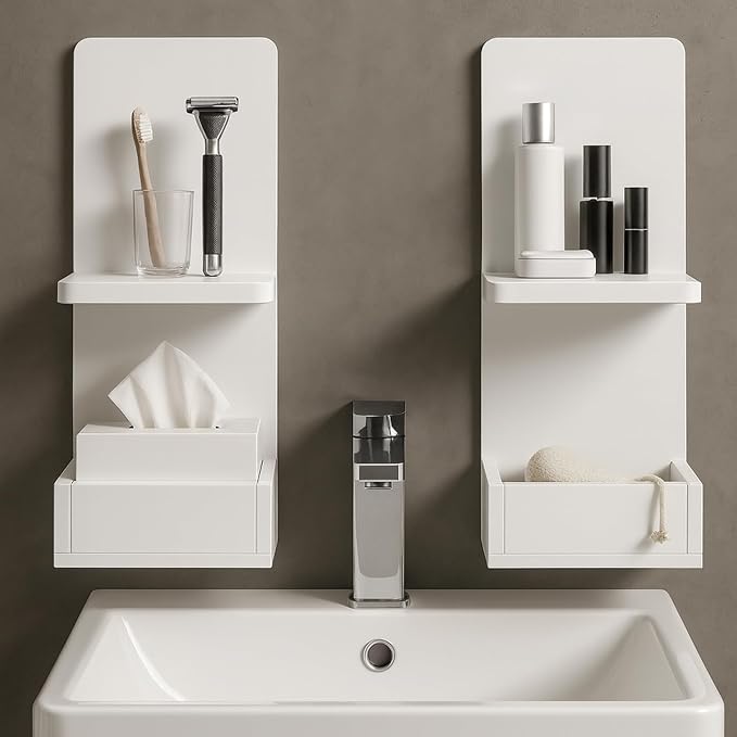2-Tier White Floating Wall Shelf, Bedroom Storage - Image 7