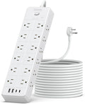 24 Widely Outlets Extension Cord 15 Ft NTONPOWER Long Extension Cord Surge Protector with 4 USB Ports,15A/1875W Power Strips with Surge Protection 4000J, Wall Mount Holes for Home, Office(White)