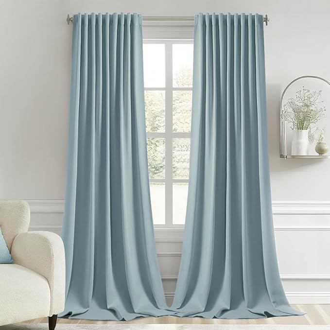 MIULEE Slate Blue Back Tab Blackout Curtains 52x102 Inch Long 2 Panels Set | by MIULEE