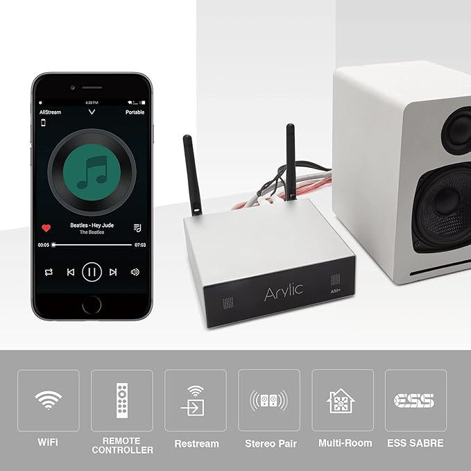 Arylic Up2stream A50+ WiFi &Bluetooth Amplifier with Airplay and Subwoofer Output, TPA3116 Stereo System, HiFi Multiroom/Multi-Zone Synchronized Audio, Wireless Stereo Amplifier