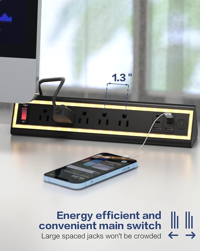 Desk Clamp Power Strip with Nightlight, 40W Fast Charging, 6FT Extension Cord - Image 6