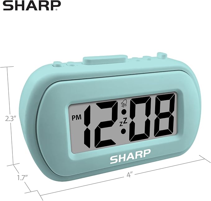 Sharp Battery Alarm Clock with Soft-Touch Case and Blue Backlight, Mint | - Image 7