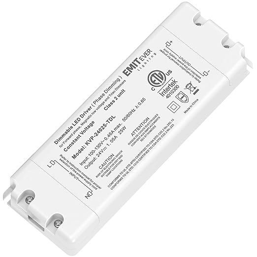 EMITEVER 25W Triac Dimmable Driver,Power Supply,AC 120V to DC 24V Transformer,Compatible with Lutron and Leviton Dimmers,for LED Lighting,Class 2,ETL Certified