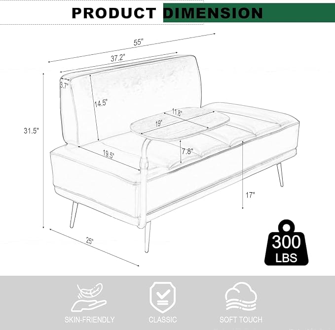 anwickjeff 55" Inch Width Modern End of Bed Bench, Leather Upholstered Futon - Image 2