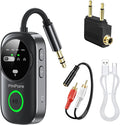 PinPure Bluetooth 5.4 Transmitter Receiver for 2 AirPods/Headphones, 2-in-1 Wireless Adapter with Microphone, Audio Adapter with 3.5mm Audio Jack, Suitable for Airplane, Car, TV, PC, Home Stereo