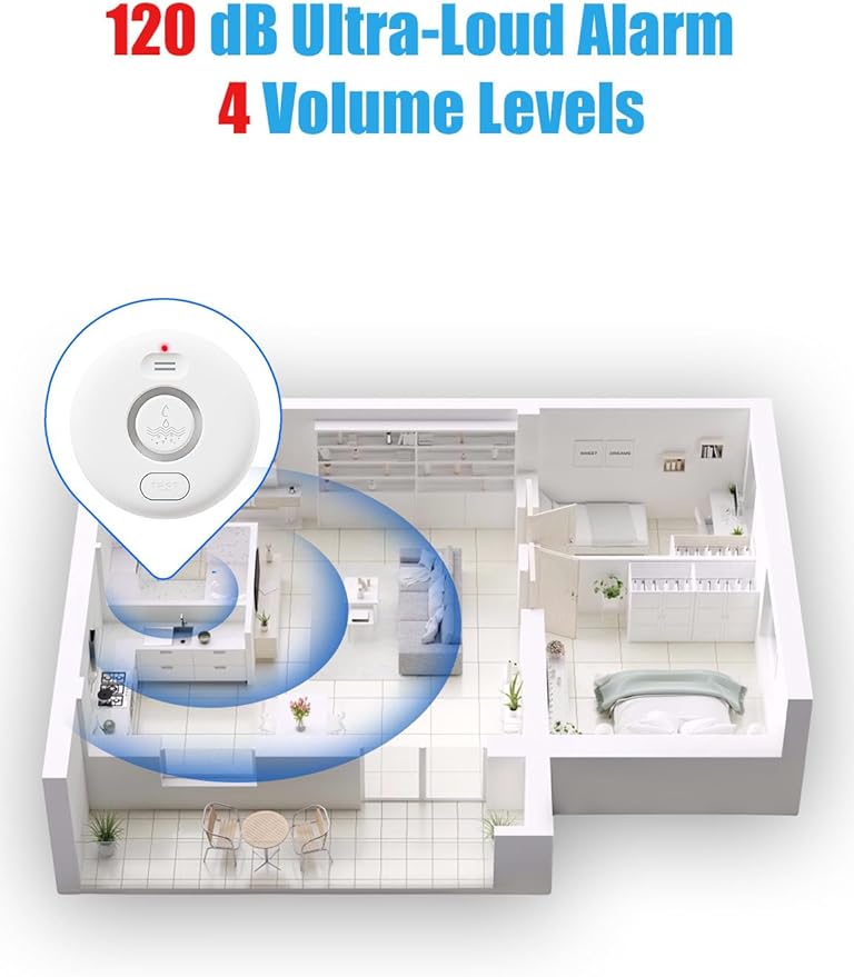 WD71 Water Leak Detector for WiFi Gateway/Hub, 120dB Adjustable Wireless Water Sensor Alarm, Smart Water Leak Alarm for Laundry, Kitchen, Basement, Home Bathroom (Gateway Not Included)