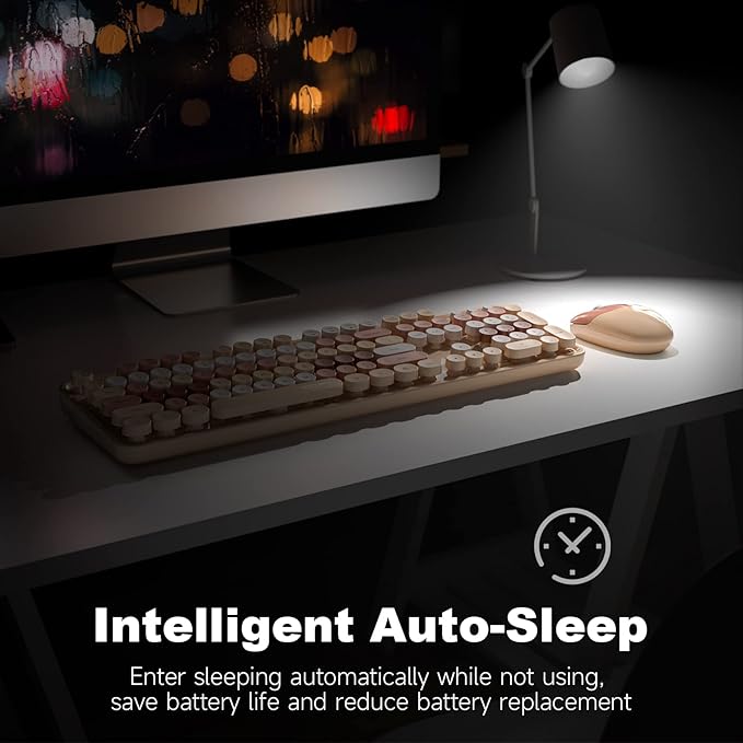 MOFII Wireless Keyboard and Mouse Combo,2.4GHz Retro Full-Size Keyboard with Number Pad and Cute Wireless Mouse for Computer PC Desktops Laptop WindowsxP/7/8/10(Milk Tea Colorful-B)