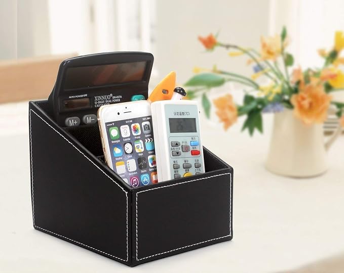 Black PU Leather Remote Controller Holder TV Guide CD Caddy Organizer - Image 4