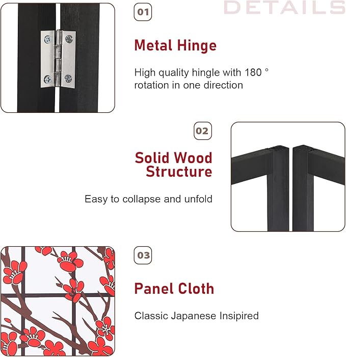 FDW Room Divider 6Ft Folding Privacy Divider 4 Panel Oriental Shoji Screen Wall - Image 4