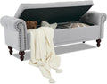 SOFTHION 58.1" Storage Bench for Bedroom, Velvet Upholstered, Light Grey | End by SofthionDesign