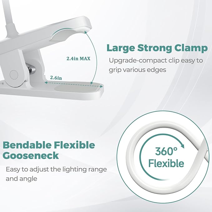 CUHIOY 2Pack Rechargeable Clip on Reading Light - Image 3