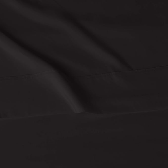 Amazon Basics Lightweight Super Soft, Breathable Wrinkle-Free Microfiber 4 Piece Bed Sheet Set with 14-Inch Deep Pockets, King, Black, Solid