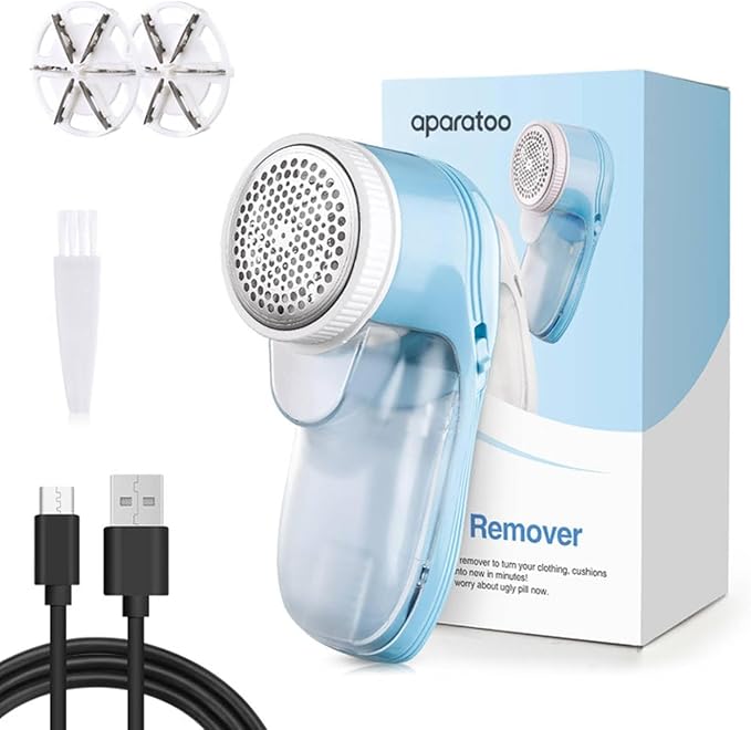 Fabric Shaver, Lint Remover for Clothes, Electric Lint Remover with 3 Replaceable Blades, Removes Fabric Pills, Rechargeable Sweater Defuzzer Pill Remover, Depiller Effectively Remove Pills (Blue)