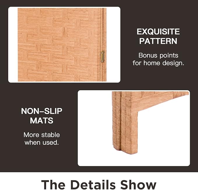 Wood Mesh Woven Design 4 Panel Folding Wooden Screen Room Divider - Image 4