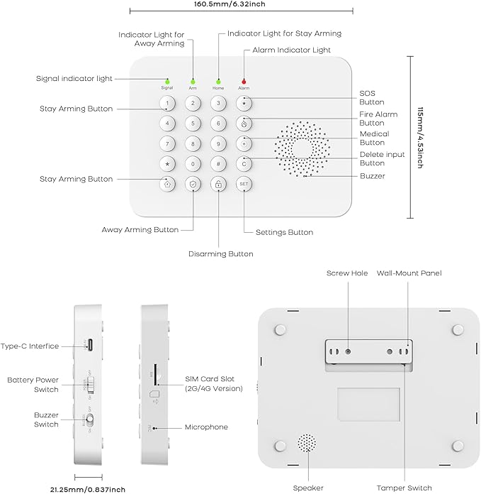 LWOHSI Home Security Systems,Wireless DIY Burglar Alarm Kits,Smart Home Alarm System with Window/Door Sensor,PIR Motion Detector,Voice Control with Alexa and Google,4G SMS/Tuya App Alerts