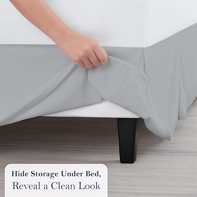 Queen Bed Skirt, Luxury 21 Inch Drop Light Grey Pleated Bed Skirt, Double Brushed Microfiber, Box Pleat Design, Wrinkle & Fade Resistant, Easy Fit Tailored Bedskirt for Queen Size Beds