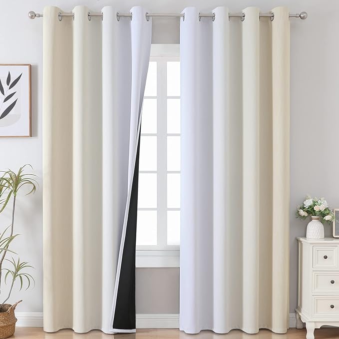 Beige and Greyish White Ombre Blackout Curtains Living Room 96 Inches Long | by ESTELARTEXTILER
