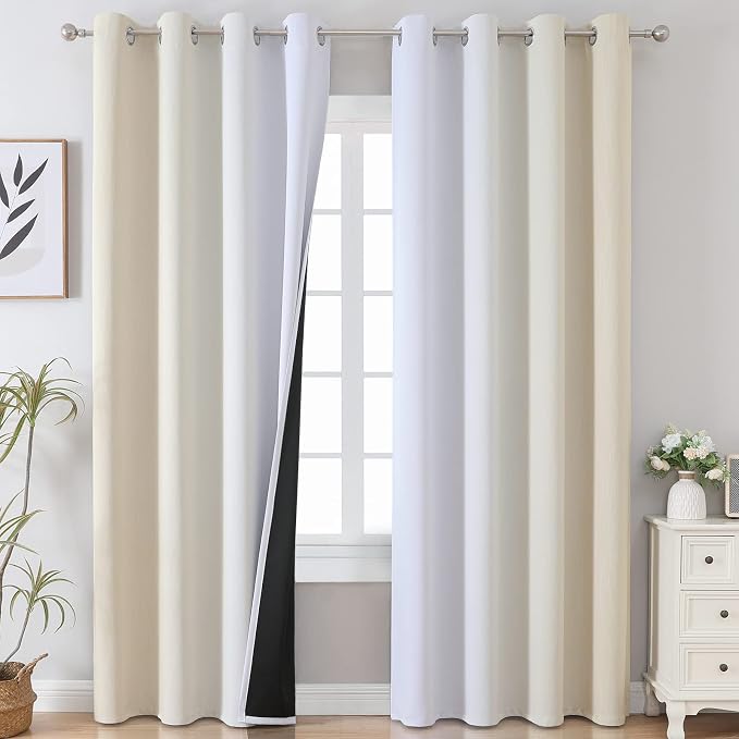 Beige and Greyish White Ombre Blackout Curtains Living Room 102 Inches Long | by ESTELARTEXTILER