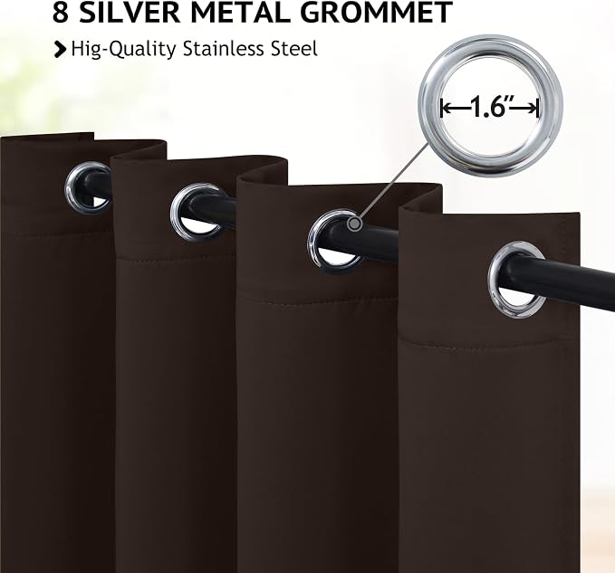 COSVIYA Grommet Room Darkening Dark Brown Curtains 63 inch Long - Image 3