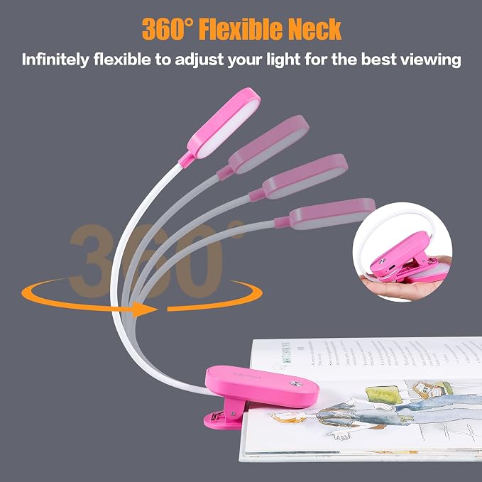 VAVOFO Rechargeable Book Light, 14 LEDs Eye Care Clip On Amber Reading Light - Image 6