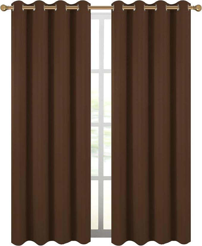 Diraysid Chocolate Brown Grommet Blackout Curtains - Image 2