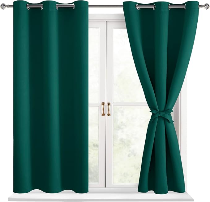 Blackout Curtains for Bedroom, Hunter Green, 42 x 45 Inch, 2 Panels | Thermal by Hiasan