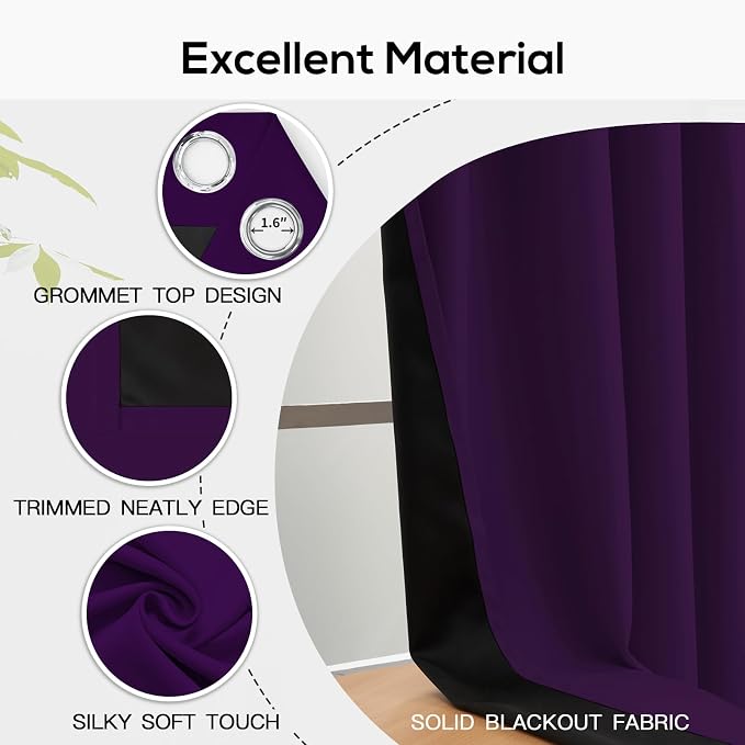 Yakamok Purple Blackout Curtains 84 inches Long - Image 4