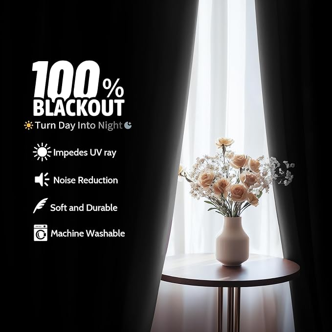 COSVIYA Grommet 100% Blackout Black Ombre Curtains White Back, W52xL84 Inch | 2 - Image 3