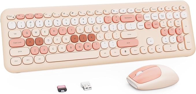 Nowlike Wireless Keyboard and Mouse Combo, Retro Typewriter Keyboard with Round Keycaps, Full-Size Ergonomic, Brown, Ideal for Windows PC, Home, Office, and College, Wireless Keyboard Mouse Combo