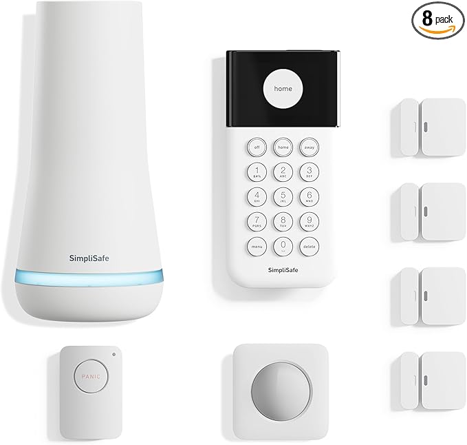 SimpliSafe 8 Piece Wireless Home Security System - Optional 24/7 Professional Monitoring - No Contract - Compatible with Alexa and Google Assistant , White