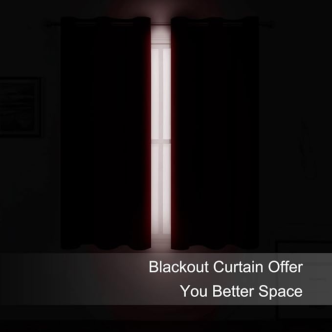 Red Curtains 40 x 63 Inch Length 100% Blackout Curtains 2 Panels - Image 3