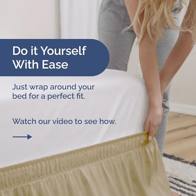 Wrap Around Dust Ruffle Bed Skirt - Beige - Twin/Twin XL Size Beds with 24 Inch Drop - Easy Fit Elastic Strap - Adjustable Pleated Bedskirt w/Brushed Fabric - Wrinkle Free - Women, Men, Kids & Teens