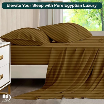 NON Sticky cotton Twin Size Sleeper Sofa Sheets, 4 Piece Egyptian Cotton Bed Sheet Set for Sofa Bed, 8" Deep Pocket for Pull Out Couch Mattress, 39" x 75", Taupe Stripe, Soft & Breathable