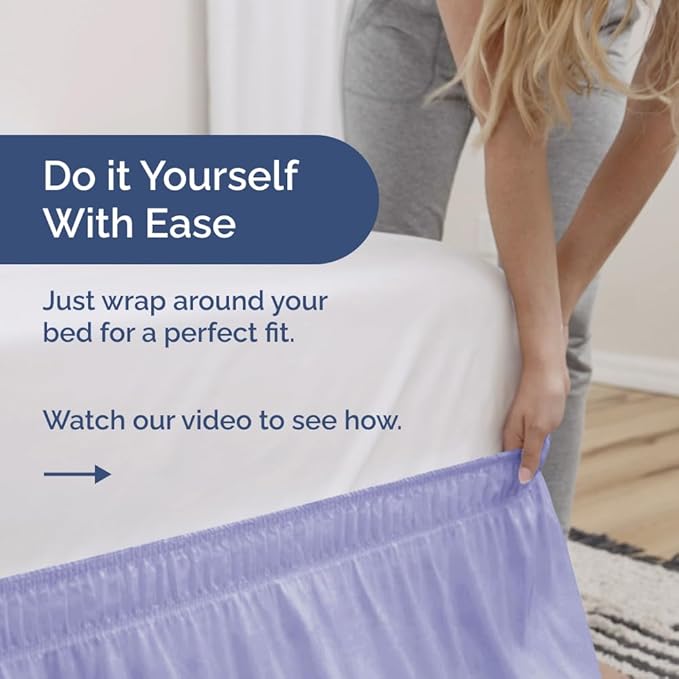 Wrap Around Dust Ruffle Bed Skirt - Lavender - for King Size Beds with 24 Inch Drop - Easy Fit Elastic Strap - Adjustable Pleated Bedskirt w/Brushed Fabric Wrinkle Free - for Women, Men, Kids & Teens
