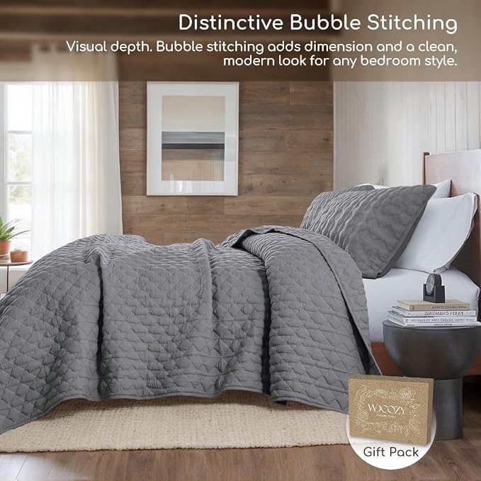 WDCOZY Dark Grey Quilt King Size Bedding Sets - Image 4