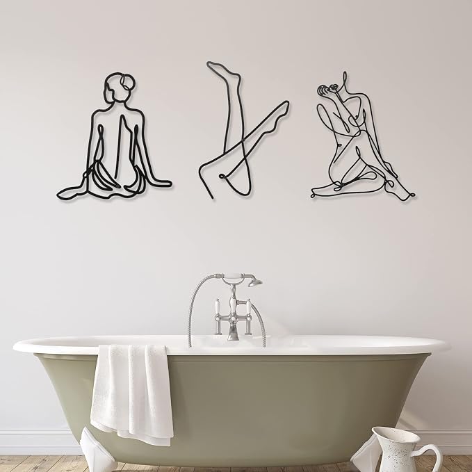 Photect 3 Pcs Metal Wall Art Decor Minimalist Abstract Woman Wall Art Metal - Image 6