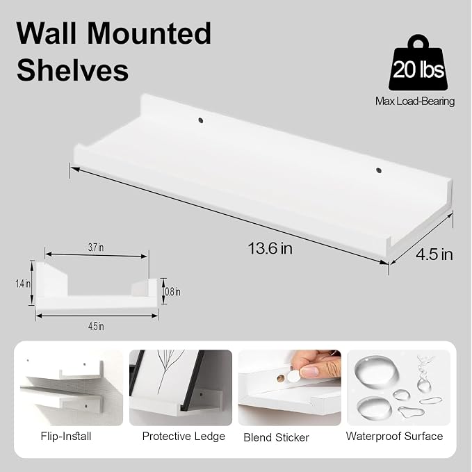 White Floating Shelves for Wall Decor, 14 in Shelf - Image 3
