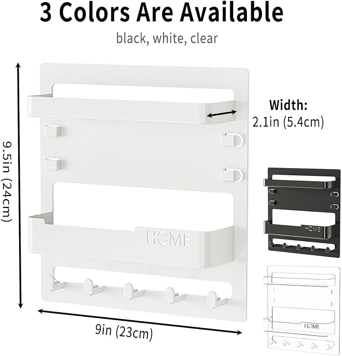 Wall Mount Bedside Shelf with Hooks, Adhesive Bedroom Organizer Storage - Image 2